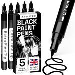 ARTISTRO 5 Black Paint Pens set for Rock Painting, Stone, Ceramic, Glass, Wood, Tire, Fabric, Metal, Canvas. Calligraphy Pen, Black Markers for Acrylic Painting Extra Fine Point Tip