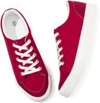 Adokoo Sneakers for Women Canvas Low Top Lace Up Shoes White Fashion Tennis Sneakers Cute Casual Comfort Walking Shoes(Red,US8.5)