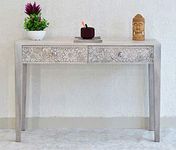 Samdecors Solid Wood Two Drawer Evan Carving Console Hall Table White