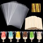 Tenare 100 Pieces Bags DIY Ice Cream Bags Disposable Clear Ice Pop Plastic Bags and 100 Pieces Wooden Sticks Ice Pop Sticks and 100 Gold Metallic Twist Ties for DIY Making Ice Cream Supply