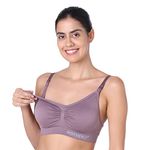 motherly Nylon Maternity Bra Padded Breastfeeding Nursing Bras for Women with Removable Pads, Purple, S