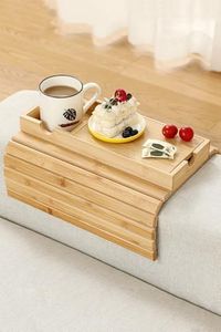 ROCDEER Sofa Arm Tray, Bamboo Large Couch Cup Holder with Hidden Storage, Sofa Armrest Tray Portable Anti-Spill Beverage Snack Remote Holder