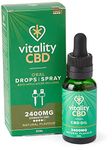 Vitality CBD Drops and Spray in MCT Oil 2400mg of CBD, Natural, 30 ml, NO THC