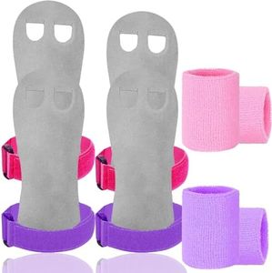 Amrta Gymnastics Grips Wristbands Sets for Girls Youth Kids 2 Pair Palm Protection Equipment with Wrist Support, Gymnastic Bar Grip Gloves Set Weightlifting Sports Workout (XS, Purple-Pink)