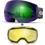 Odoland OTG Ski Goggles Set with Detachable Lens, Frameless Interchangeable Magnetic Lens for Skiing Skating Snowboard, Anti-Fog and UV400 Protection Snow Goggles for Men and Women