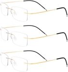 krlanhx Rimless Titanium Alloy Men Eyeglasses Frame Clear Rectangle Ultralight, Gold, Medium