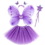 M MUNCASO Girls Fairy Costume Fancy Dress Up Butterfly Costume Sets Princess Dress Tulle Costume Set with Butterfly Wings, Magic Wand and Headband Set for 3-8 Years Girls (Purple)