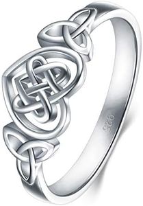 BORUO 925 Sterling Silver Ring Celtic Knot Heart High Polish Tarnish Resistant Eternity Wedding Band Stackable Ring Size 10.5