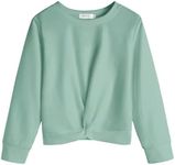 Arshiner Girls Casual Twist Front Light Weight Sweatshirt Solid Color Celadon Green Long Sleeve Crop Tops Pullover T Shirts