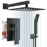 Rainsworth Rain Shower System Wall Mounted 25 x 25 cm Square Rain Shower Head, Advanced Air Injection Technology, Stainless Steel and Brass Accessories, Shower System Black