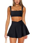 OZICERD Tennis Skirt Two Piece Skirt Sets for Women 2 Piece Skirt Set Going Out Golf Mini Skort Athletic Dress Workout Set Black Medium