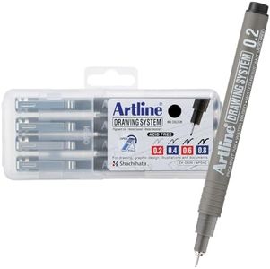 Artline Drawing System Pens, 0.2, 0.4, 0.6, 0.8 mm Writing Widths, Black, 4 Pack (EK-230-4PW2)