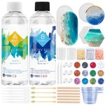 Epoxy Resin Kit 474ml Crystal Clear Epoxy Resin with Coaster Molds, Casting and Coating Resin Supplies for Jewelry Making, Flower Preservation with 3 Gold foil, 12 Glitters, Measuring Cup and More