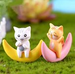 ANTIQ Creation Playing Cats ON Moon Miniature SHOWPIECE Figurine for Garden Decor | Miniature Garden | Fairy Garden Decor (Multicolor) (2 PCSSET),Plastic