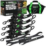 Rhino USA Retractable Ratchet Straps (4-Pack) - 2 Inch x 10 Feet (3,033lb Break Strength) - Heavy Duty Auto Self Retracting Tie Down Straps for Truck, Cargo Trailer, Motorcycle, Rad & More - Black