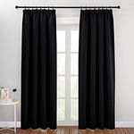 PONY DANCE Pencil Pleat Door Curtain Blackout - 2 Panels Thermal Insulated Curtains for Living Room Privacy Screen Heat Cold Blocking, 46 inch Width x 84 inch Drop, Black