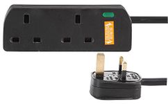 pro elec PL15364 2 Gang Surge Protected Extension Lead, 3m, Black