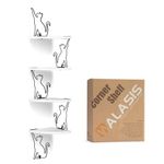 Walasis Floating Corner Shelves for Room - Cat Wall Decor for Home Wall Storage White Wood Hanging Decorations for Bedroom