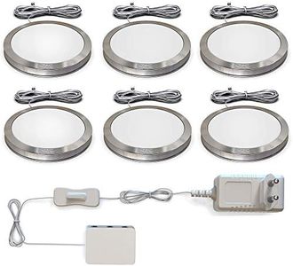 B.K.Licht 6 spots sous meubles, LED, 170Lm/spot, lampe dressing, spot en saillie encastrable cuisine vitrine placard exposition, 3000 Kelvin, ultra-plat 9,5mm, accessoires inclus