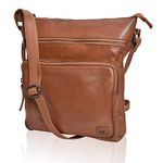 Wise Owl Genuine Leather Crossbody Handbags & Purses for Women - Premium Crossover Over the Shoulder Bag (Cognac Washed Vintage)