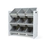 Humble Crew Children's Shelf, Toy Organiser Shelf with 9 Storage Boxes, White/Grey