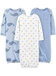 Simple Joys by Carter's Baby Boys' 3-Pack Cotton Sleeper Gown Wearable Blanket, Heather/Stripes/Whales, 0 Months (Pack of 3)