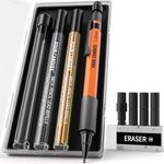 Four Candies 1.3mm Mechanical Pencil Set with 24 Lead Refills, Metal Weatherproof Heavy Duty Outdoor Carpenter Pencil, Eraser, 6 Eraser Refills for Architect Drafting Woodworking Marking with Case