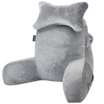 SLIGUY Reading Pillow for Sitting in Bed Couch Adult, Back Pillow with arm Support and Pockets, Adult Back Pillow Chair for Bed Rest, Reading, Watching TV, Gaming for Boys and Girls Light Grey