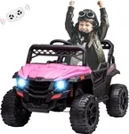 12V Kids Ride On Car Truck w/Parent Remote Control, Spring Suspension, LED Lights, Open Doors, Safety Belt, AUX Port, Music, Spring Suspension Pink