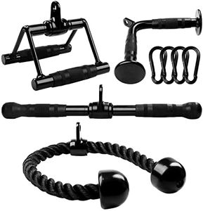 Yes4All Black Combo Tricep Press Down Cable Machine Attachment, LAT Pulldown Attachments for Gym Set with Tricep Pull Down Rope, Double D Handles, V-Shaped Bar and Rotating Pull Down Straight Bar