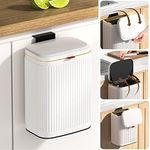 Hanging Trash Bin with Lid, 8 Liter Stainless Steel Garbage Can for Cupboard or Under Sink, Wall Mounted Kitchen Compost Bin Wastebasket for Bedroom, Bathroom, Office(White)