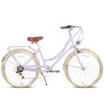 AVASTA Hybrid Bike for Women Female Lightweight Step Through 26 inch Hi-Ten Steel Frame City Commuter Comfort Lady Bicycle, 6-Speed, Color Lilac with Beige Tires