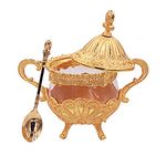 Hourwof Sugar Bowl with Lid and Spoon for Kitchen Coffee Bar and Wedding Party,Metal and Glass Sugar Container for Sugar Cube and Powder Sugar,Spice Condiment Container,Salt Server,Gold