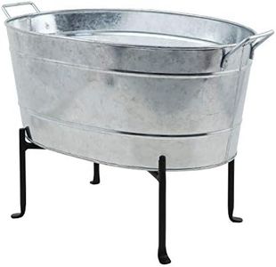 Achla Designs Classic Oval Galvanized Tub with Folding Stand, Galvanized Steel and Black, (C-51-S1)