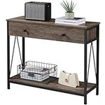 Yaheetech Console Table with Drawer and Storage Shelf, 39.5 inch Sofa Table, Long Narrow Industrial Hallway Table for Living Room, Entryway, Easy Assembly, Taupe Wood