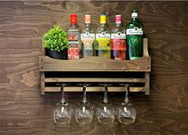 ADD A PERSONALISED MESSAGE OR SLOGAN!! - Laser Engraved Wooden Dark Oak Gin Bottle and 4 Balloon Glass holder - Wall Mounted Display (4GDO)(EM)