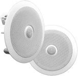 Pyle 8” Ceiling Wall Mount-Pair of 2-Way Midbass Woofer Speaker Directable 1” Titanium Dome Tweeter Flush Design W/ 55Hz-22kHz Frequency Response & 300 Watts Peak Easy Installation