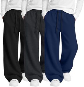 Mumucove 3 Pack Boys Baggy Sweatpants Wide Leg Open Bottom Drawstring Elastic Waist Athletic Joggers Pants with Pockets 6-16y(Navy Blue, Dark Mix Gray, Black,6-7 Years)