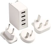 Go Travel USB Charger Plug, 4-Port USB Universal Travel Adaptor, 4.4A Wall Charger with UK/USA/EU/AUS Worldwide Travel Charger Adapter for iPhone, iPad, Android Phones and More (Ref 575)