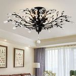 Ganeed Vintage K9 Clear Crystal Chandeliers Ceiling Lighting,Pendant Lighting Flush Mounted Fixture for Living Room Dinning Room Restaurant Porch Hallway Black 5 Lighs