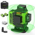 Huepar 4x360 Laser Level Self-Leveling 16 Lines 4D Green Laser Cross Line Tiling Floor Laser Tool-2 x 360 Horizontal & 2 x 360 Vertical Laser Lines with Two Li-ion Batteries and Hard Carry Case-LS04CG