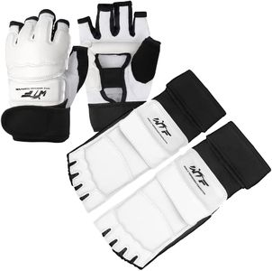 LangRay Taekwondo Karate Gloves & Sparring Gear Foot Protector Set, Karate Boxing Sparring Foot Guard and Half-Finger Gloves Kit for Martial Arts TKD Kung Fu Punch Bag Kickboxing MMA Training