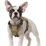 rabbitgoo Dog Harness No Pull, Military Dog Harness Small Breed with Handle & Molle, Easy Control Service Dog Vest Harness Training Walking, Adjustable Reflective Tactical Pet Harness, Brown, S