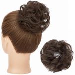 S-noilite Human Hair Messy Bun Hair Piece Chignon Updo Scrunchies 100% Real Curly Wavy Brown Hair Bun Extensions for Women Elegant Donot Bun Hairpiece with Elastic Band 25g (Dark Brown)