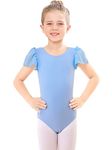 EASTBUDDY Girls Ballet Leotard for Dance Toddler Gymnastics Leotards Ruffle Short Sleeve Bodysuit Outfits 3-4 Years Blue