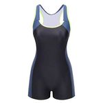 Lemef One Piece Swimsuit Boyleg Sport Swimwear for Women Black and Navy