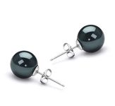 Black 6-7mm AAA Quality Japanese Akoya 14K White Gold Cultured Pearl Earring Pair