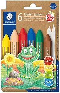 STAEDTLER Noris Junior 224 C6 - Crayones de cera gruesos para niños, 6 colores surtidos en caja de cartón.