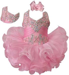 Jenniferwu Baby Girl Pageant Dress Handmade Beaded Dresses Toddler Pageant Girl's Princess Dress, Pure Pink, 12-18 Months