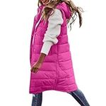 Long Gilet for Women UK Clearance,Ladies Outerwear Gilets and Body Warmers Quilted Winter Vest with Hood Elegant Coat Sleeveless Down Jacket Warm Hooded Coat Puffer Jacket with Pockets